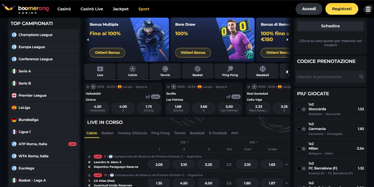 Boomerang – Bonus Settimanali e Ampia Offerta Sportiva